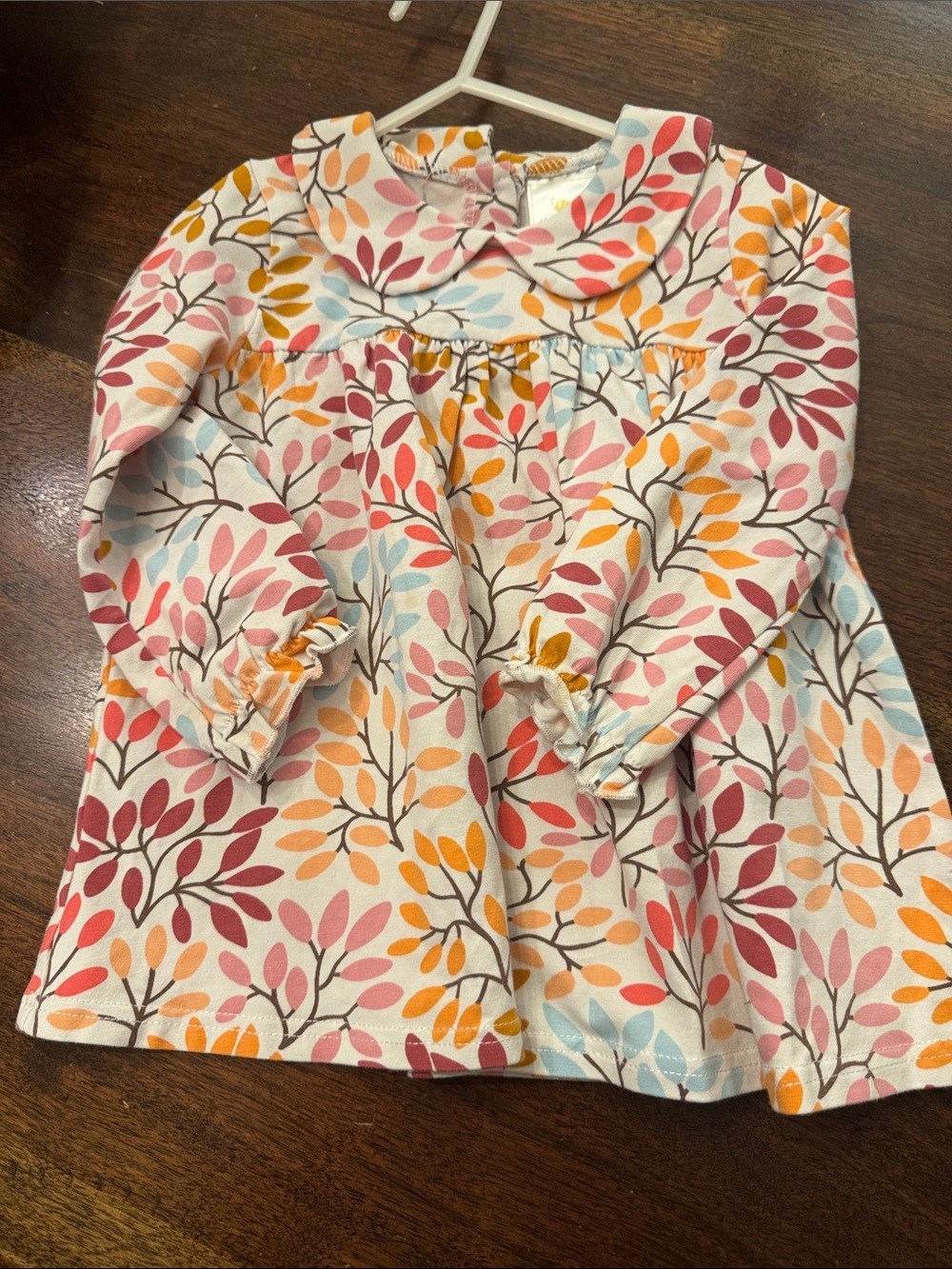 Girls' Long Sleeve Floral Leaf Print Top - Multicolor